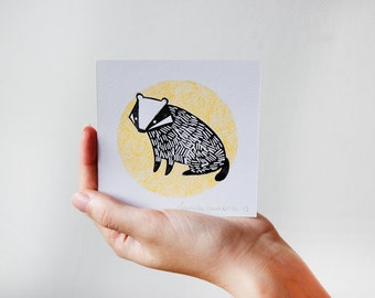 Badger Illustration Linocut Print