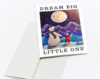 Dream Big Little One Printable Card for baby boys. Instant Download Birth Card Birthday card Illustrated birthday card gift
