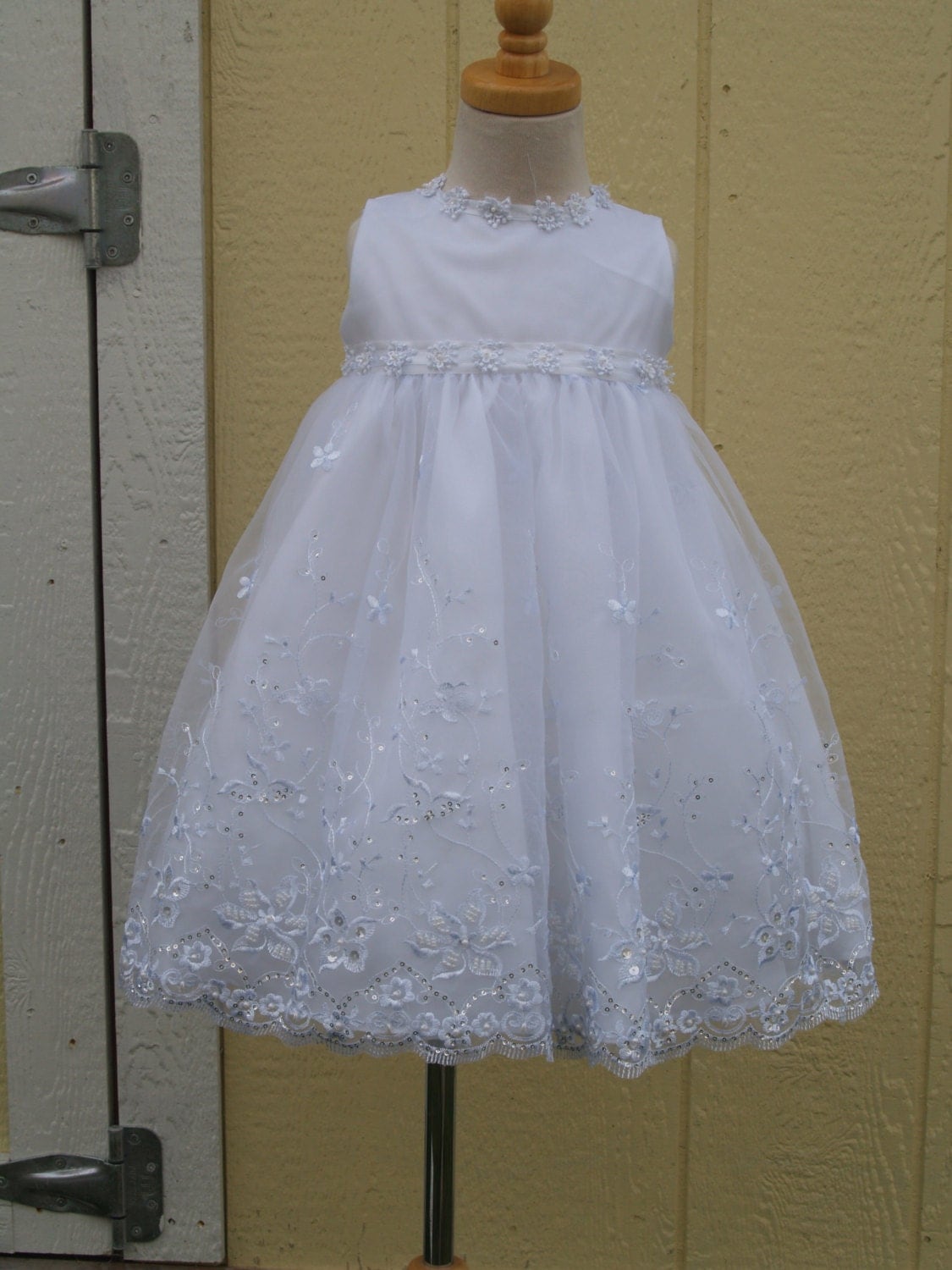White Baptism gown w Embroidered Our Lady of by CecysChildren