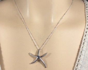 Sterling Starfish Necklace-Sterling fine beaded Chain-18 inches-Summer necklace-Beach necklace