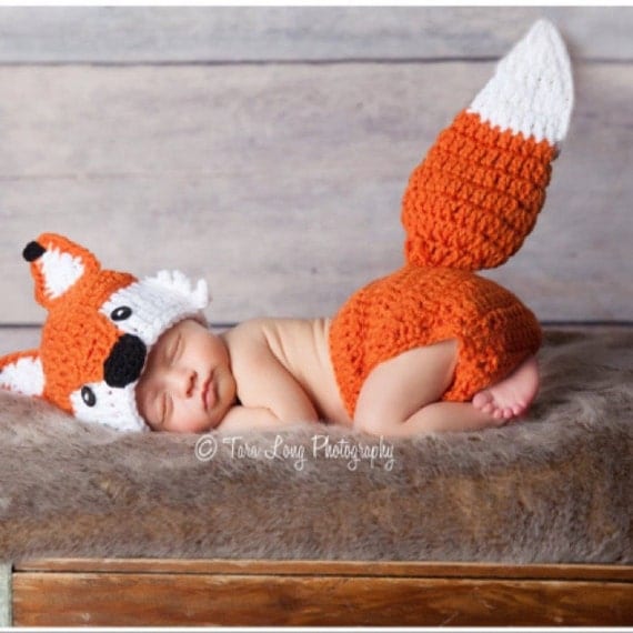 Crochet Fox Outfit Baby Girl Baby Boy Fox Hat and Diaper Cover