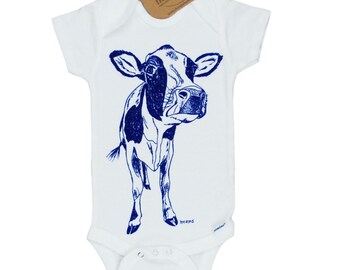 Cute Baby Onesie - Baby Boy Onesie - Blue Cow - Infant Onesies - Unique Baby Onesies - Creeper Jumper Layette - Baby Boy Clothes