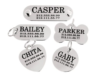 Dog Name Tag Personalized Engraving ID 5 styles in 3 sizes Stainless Steel