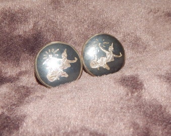 Vintage Siam Sterling Jewelry Siam Silver Matte Black Round Circle Screw Back Siam Sterling Earrings