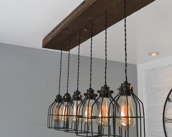 Farm House Light - Pendant Lighting - Wood Light - Kitchen Light - Industrial Chic - Chandelier - reclaimed wood - wood fixture -light