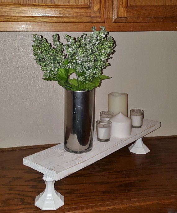 Reclaimed distressed white wood plank table top centerpiece