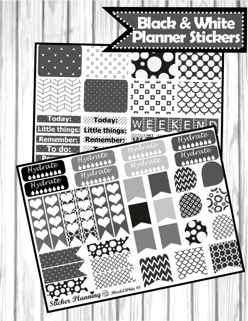 Black and White Planner Stickers for Erin Condren Happy