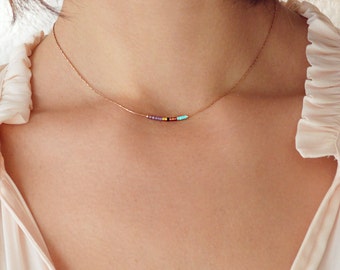 Rose Gold Delicate Choker Necklace // Minimalist Thin Dainty Necklace // Colorful & Simple Boho Necklace // CO120