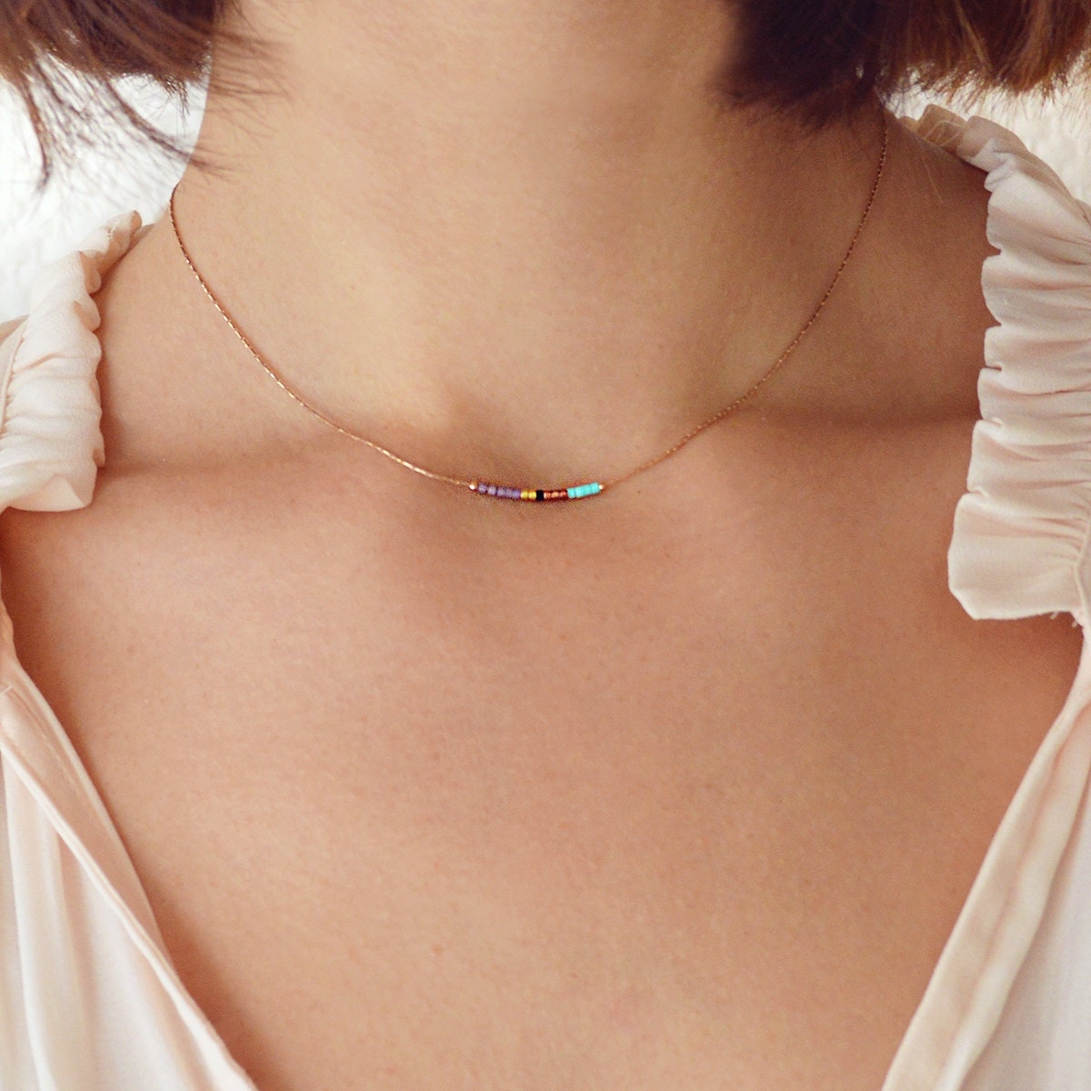 Rose Gold Delicate Choker Necklace // Minimalist Thin Dainty