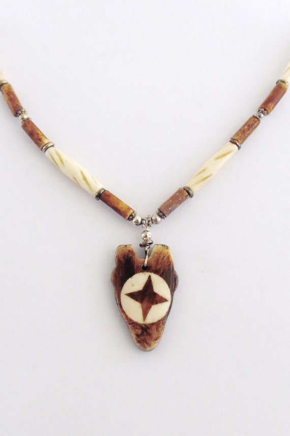 Native American Carved Bone Necklace Wood and Bone Necklace