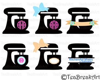 KitchenAid Stand Mixer Monogram cutting files and clipart SVG PNG EPS heat transfer Digital Graphics template iron on shirt decal apron 519C