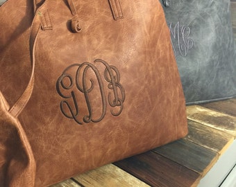 Monogrammed 2in1 PU Leather Tote Bag