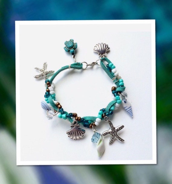 Turquoise Beach Charm Bracelet Resort Bracelet by Creationlily