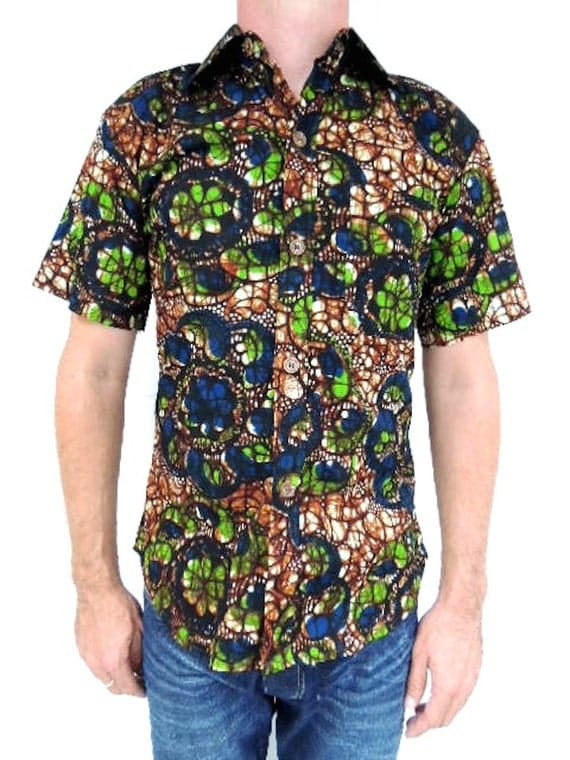 Kitenge African Wax Print Men's Short Sleeve Shirt