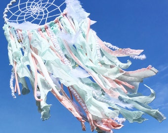 Mint, peach, whimsical, dreamcatcher, posh pax designs, dreamcatcher for girls room, dreamcatcher for nursery, baby shower, customized, gold