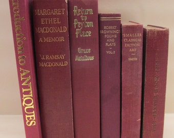 Set of Vintage Grape Red Coloured Decorative Books - Instant Library - Old Book Collection