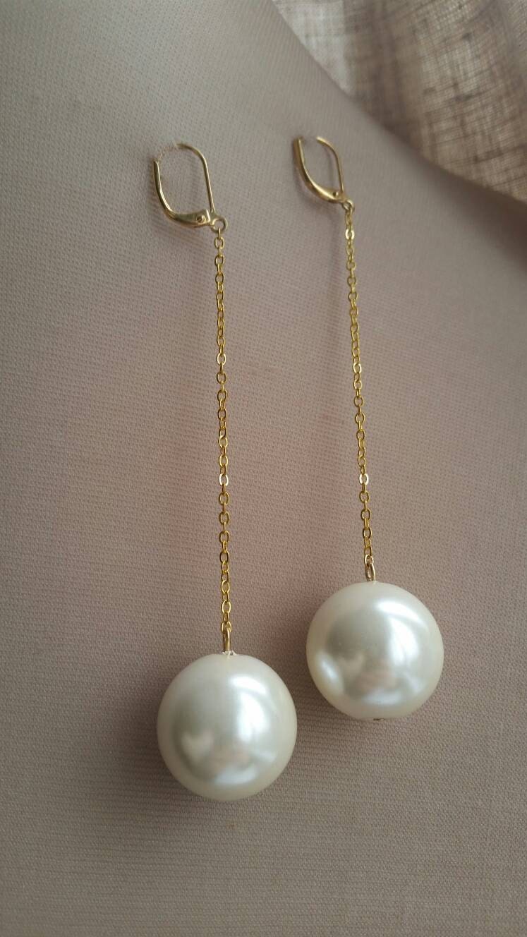 Extra large pearl and gold dangling earrings 2016 jewelry