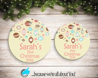 Personalized Pink Baby's First Christmas Ornament, Customized Christmas Ornament, Stocking Suffers, Great Gift!