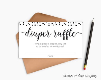 Black and White Baby Shower , Black and white Diaper Raffle Tickets , Black Polka Dots Baby Shower , Invitation Insert , Printable