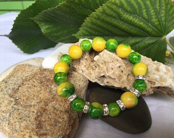 Beaded Bracelet, Green-Yellow Beaded Bracelet