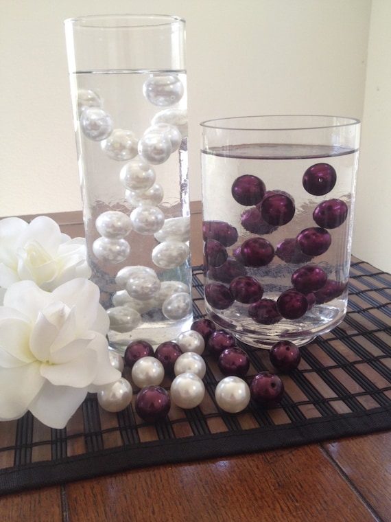 Burgundy White Ivory Jumbo Floating Pearls Vase by FloatingPearls