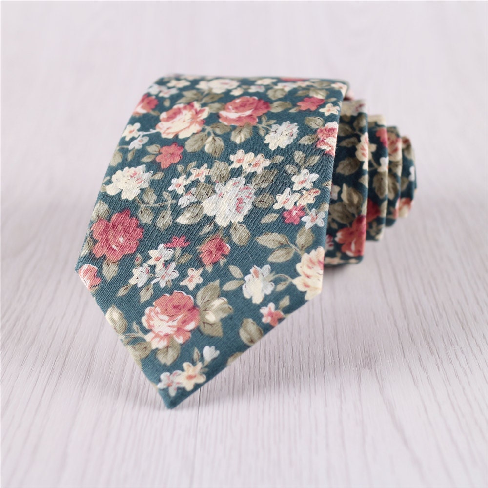 green wedding tie.vintage floral tie.designer floral printed