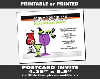 Halloween Invitation, Printable with Printed Option, Cocktail Party Themed Invites, October Birthday