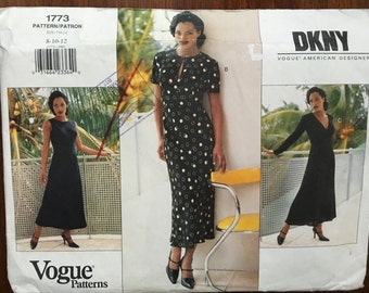 Vintage Vogue Pattern 1773 American Designer DKNY Dress size 8-10-12 Uncut Donna Karan 1930s Feminine Romantic Dress