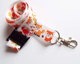 Foxes - Handmade Ribbon Lanyard/ Keychain/ ID Holder/ Phone /Whistle