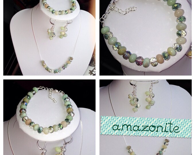 Amazonite Necklace, Swarovski & Amazonite, silver and Amazonite jewellery, amazonite and crystal necklace, sterling silver necklace