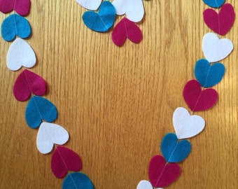 Felt heart garland, Valentine's Day garland, Valetine's Decor, wedding garland, party garland