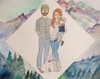 1-4 People/Pets Custom Family Portrait Illustration