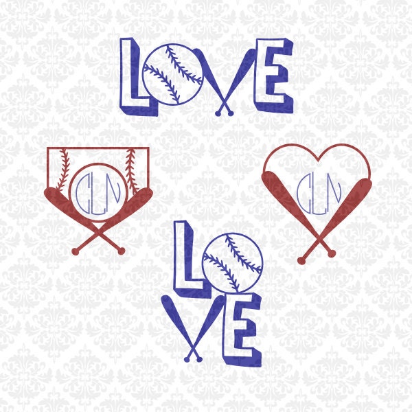 Love Baseball Softball Fast Pitch Monogram Heart SVG ...