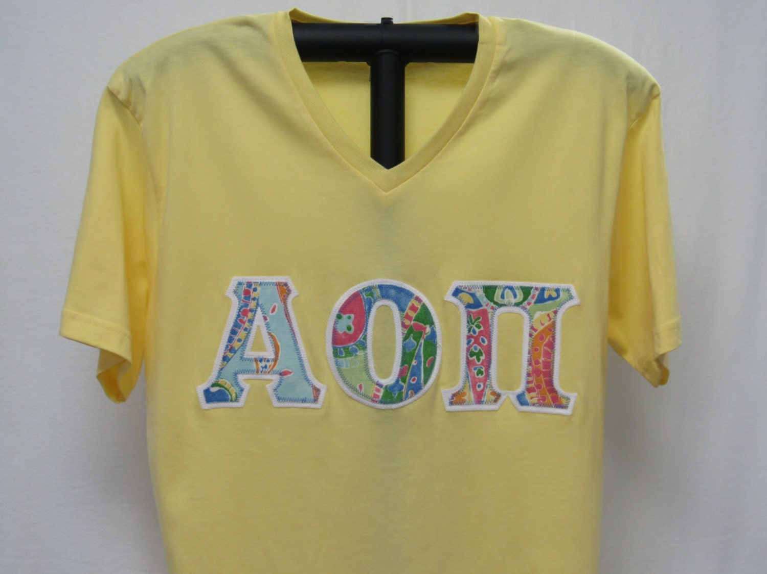 Sorority Letter Shirt Butter Yellow V-Neck Sorority Double