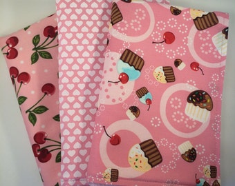 Baby Burp Cloths - Pink Cherry Cupcakes - Set of 3 - shower gift, baby gift