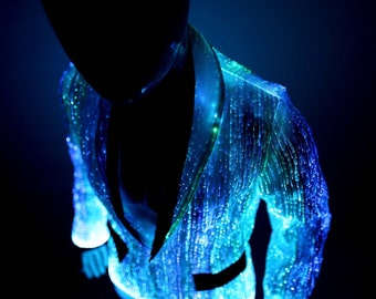 Light up men's jacket fiber optic clothing burning man clothes
