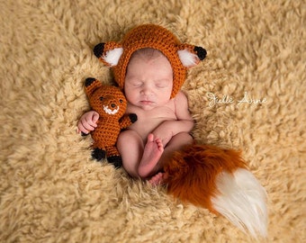 Fox hat and toy - Photography Prop - Newborn Fox hat - Stuffed Toy Fox - Animal Prop Set - Newborn Prop - Fox Bonnet Prop - Newborn Toy Fox