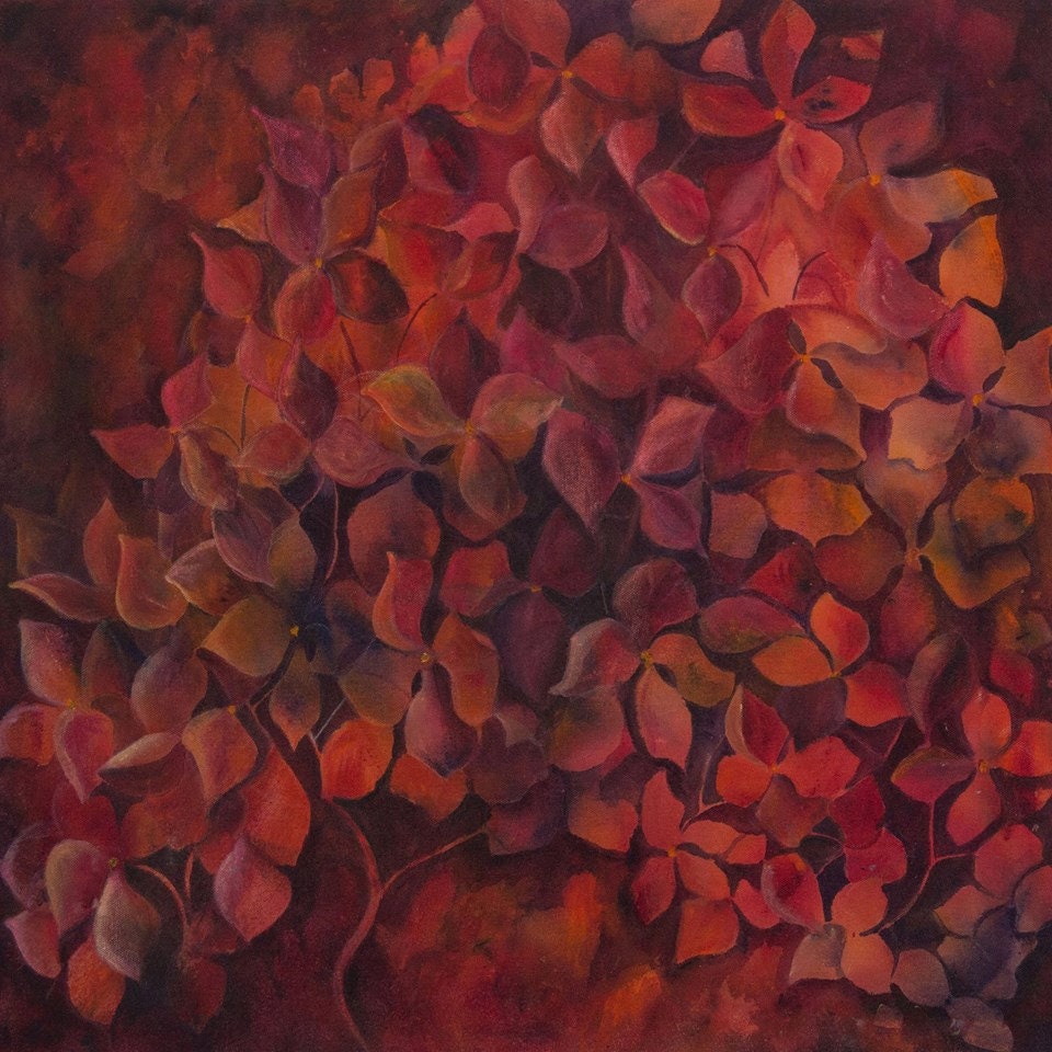 Red flower art Large red painting Abstract red art Red flower