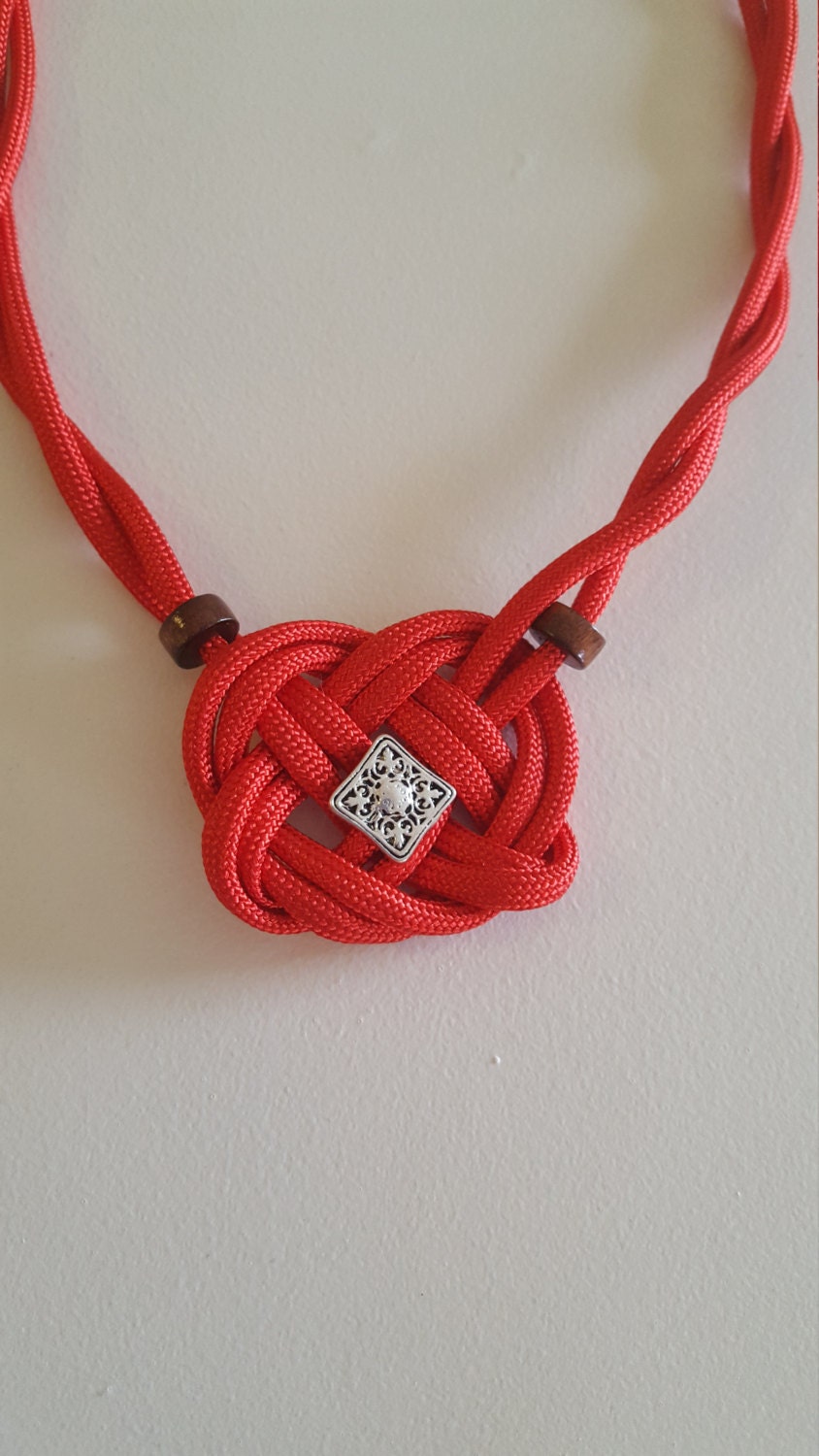 Paracord Rope Celtic Heart Knot Necklace Red
