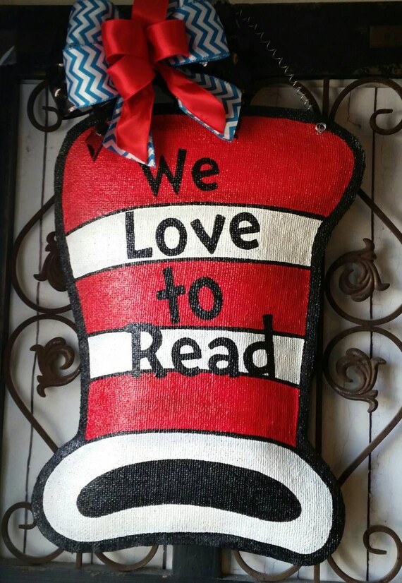 Cat In The Hat Style Burlap Door Hanger by ConnieRisleyCrafts