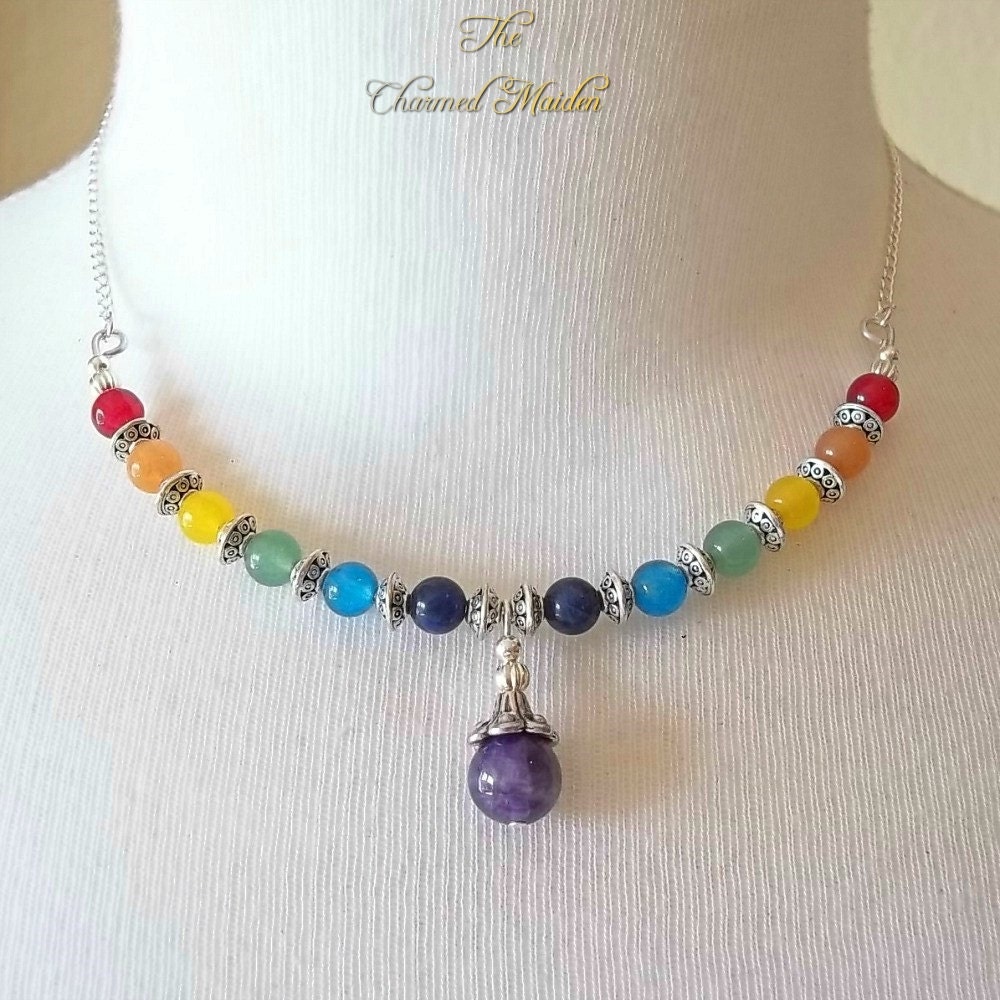 Gemstone Chakra Necklace Chakra Stones Rainbow Necklace