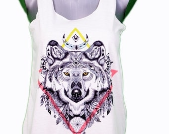 Wolf - ethnic style tank top / / wolf tank top - ethnic style