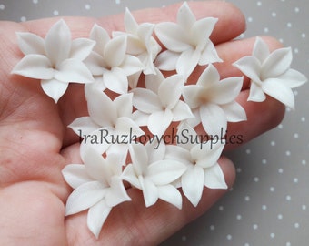 10 pcs. Lily polymer clay flowers, polymer clay flower bead, pearl effect