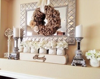 Large Wood Box With Mason Jars, Mantle Decor, Table Decor, Family Room Decor, Rustic Home Decor, Home Decor, Mason Jar Centerpiece, Family