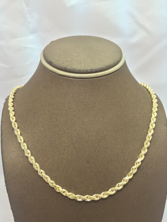 10K Solid Yellow Gold 4MM Hollow Diamond Cut Rope Chain