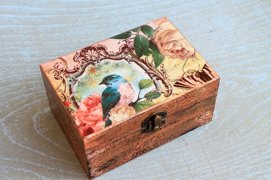 Wooden jewelry box Elegant gift decoupage box Christmas