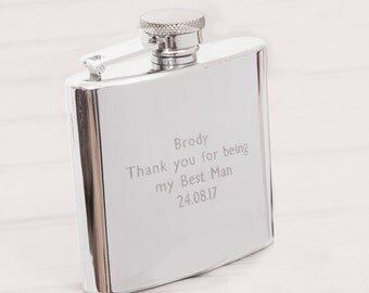 Personalised 6oz Hip Flask ~ Engraved Wedding, Anniversary, Groomsmen, Birthday, Father's Day Gift
