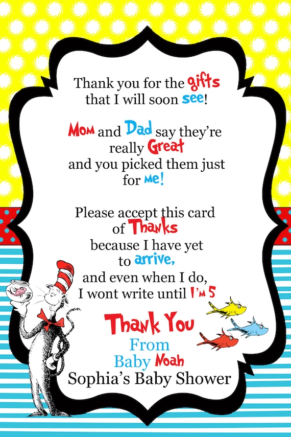 Dr Seuss Baby Shower Thank You Card / The Cat in by DigitalWorld1