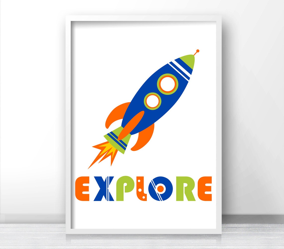 Kids Wall Art Print Rocket Ship Kids Print Outer Space Kids
