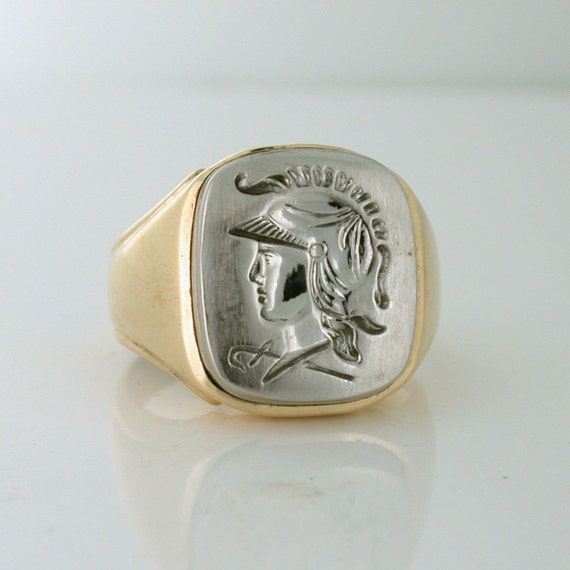 Intaglio Ring Roman Soldier 10k gold Men's Signet Ring. Gold Ring. Men's Jewelry